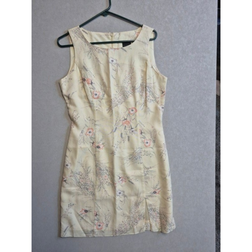 Vintage B. Moss Tailor Floral Linen Blend Sheath Dress Yellow Size 12 90s USA